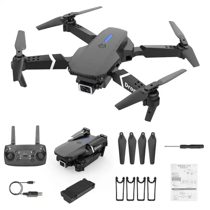 Cheap Beginner Drone 10 Minutes 4 Axis WiFi Flight Controller LED Dual Camera 4K Video VTOL E88 Pro RC Drones